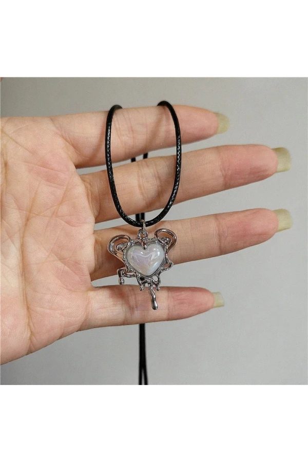 Lunar Glow Angel Heart Necklace - Y2K Aesthetic Jewelry for Trendy Styles