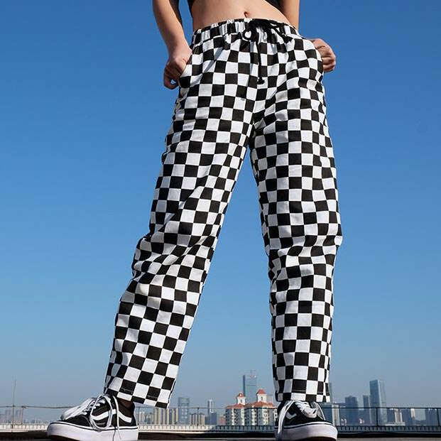 Lydia Y2K Checkered Pants for Trendy Coquette and Grunge Aesthetics