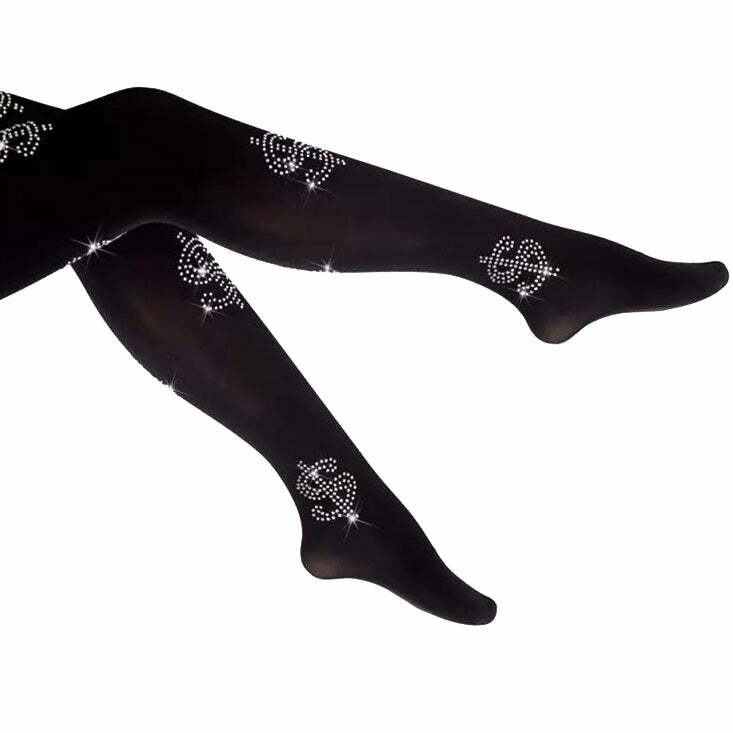 Made Of Money Rhinestone Tights for Y2K Aesthetic & Grunge Style