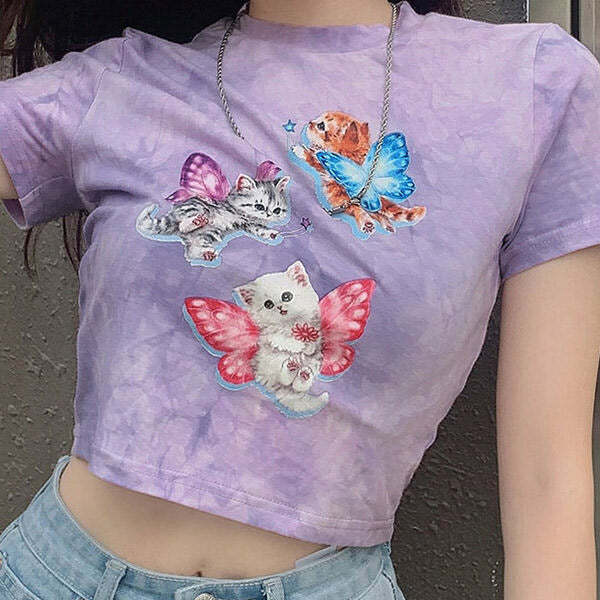 Magic Kitty Crop Top - Y2K Aesthetic Cute Top for Coquette Style