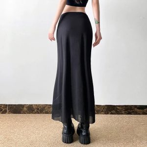 Midnight Bloom Y2K Aesthetic Maxi Skirt for Effortless Style