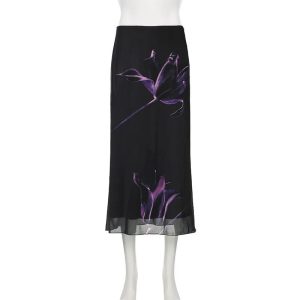 Midnight Bloom Y2K Aesthetic Maxi Skirt for Effortless Style