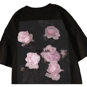 Midnight Bloom Y2K Graphic T-Shirt for Aesthetic Outfits and Styles