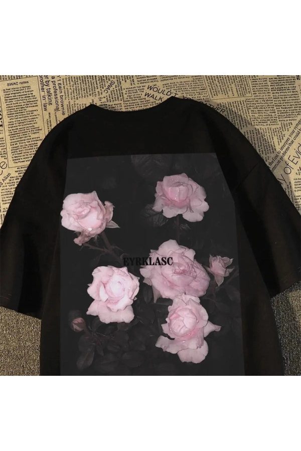 Midnight Bloom Y2K Graphic T-Shirt for Aesthetic Outfits and Styles