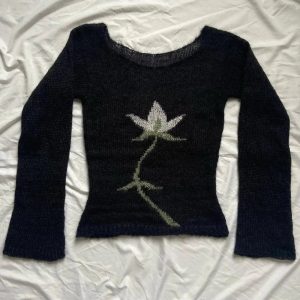 Midnight Bloom Y2K Knit Sweater - Cozy Aesthetic for Fall Fashion