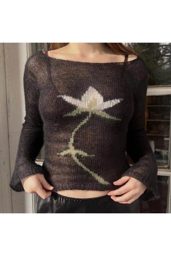 Midnight Bloom Y2K Knit Sweater - Cozy Aesthetic for Fall Fashion