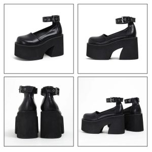 Midnight Edge Y2K Block Heel Shoes for Grunge and Coquette Aesthetic