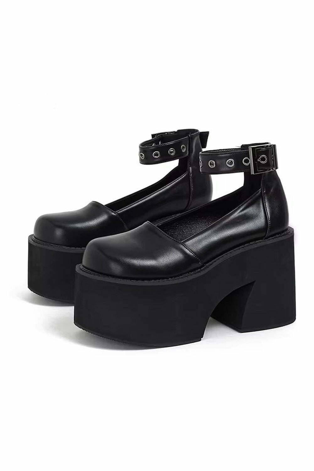 Midnight Edge Y2K Block Heel Shoes for Grunge and Coquette Aesthetic