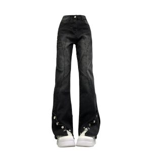 Midnight Flare Snap Jeans - Y2K Aesthetic Grunge Style Denim Pants