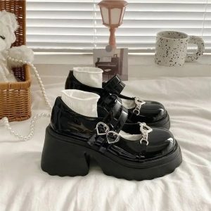 Midnight Heart Chain Platform Shoes - Y2K Aesthetic Grunge Style Footwear