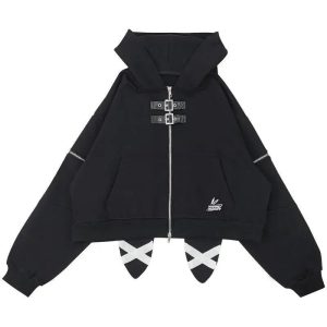 Midnight Rebel Y2K Buckle Hoodie - Grunge Aesthetic Cute Top