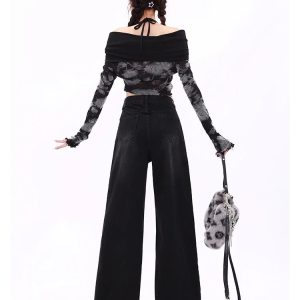 Midnight Wide-Leg Jeans for Y2K Aesthetic & Grunge Style Outfits