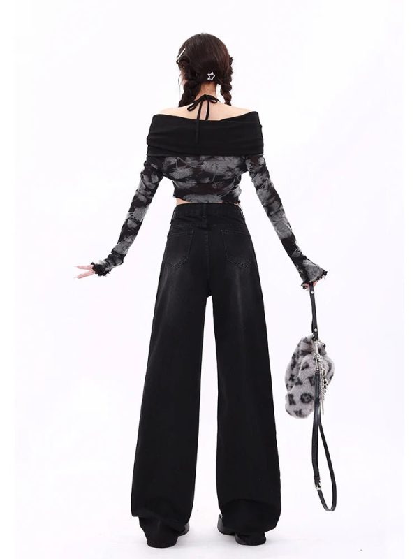 Midnight Wide-Leg Jeans for Y2K Aesthetic & Grunge Style Outfits