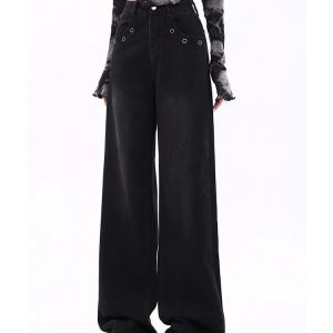 Midnight Wide-Leg Jeans for Y2K Aesthetic & Grunge Style Outfits