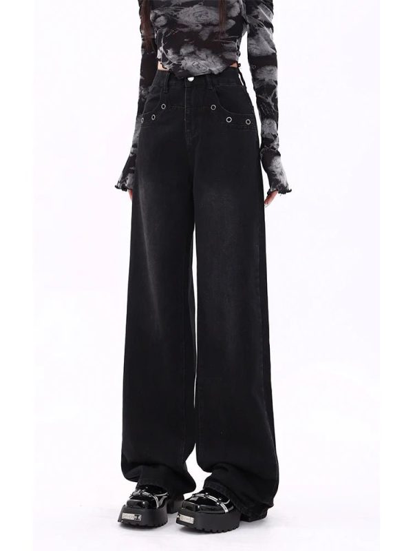 Midnight Wide-Leg Jeans for Y2K Aesthetic & Grunge Style Outfits