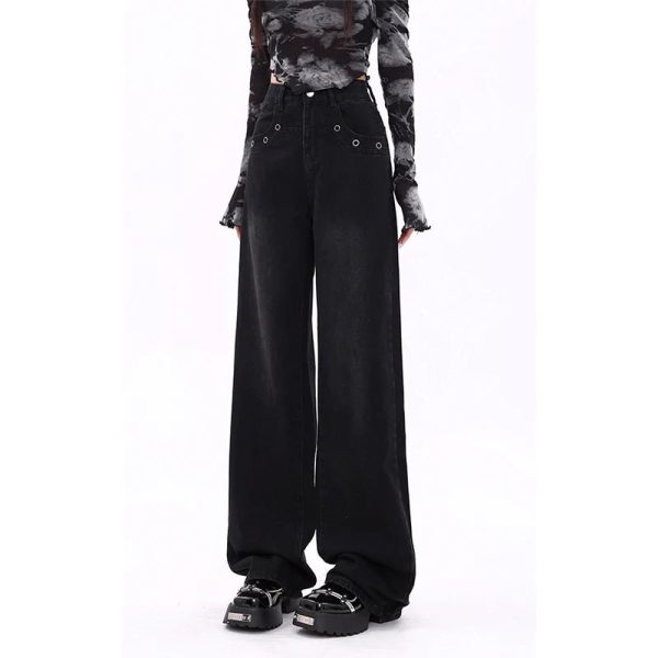 Midnight Wide-Leg Jeans for Y2K Aesthetic & Grunge Style Outfits