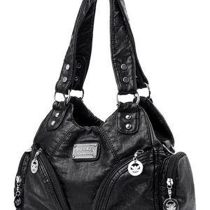 Midnight Zipper Accent Shoulder Bag - Y2K Aesthetic Chic Accessory