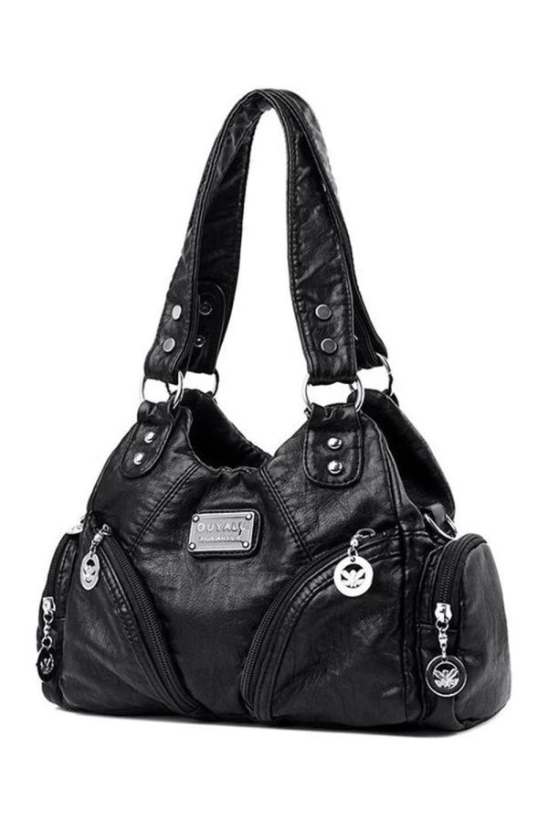 Midnight Zipper Accent Shoulder Bag - Y2K Aesthetic Chic Accessory