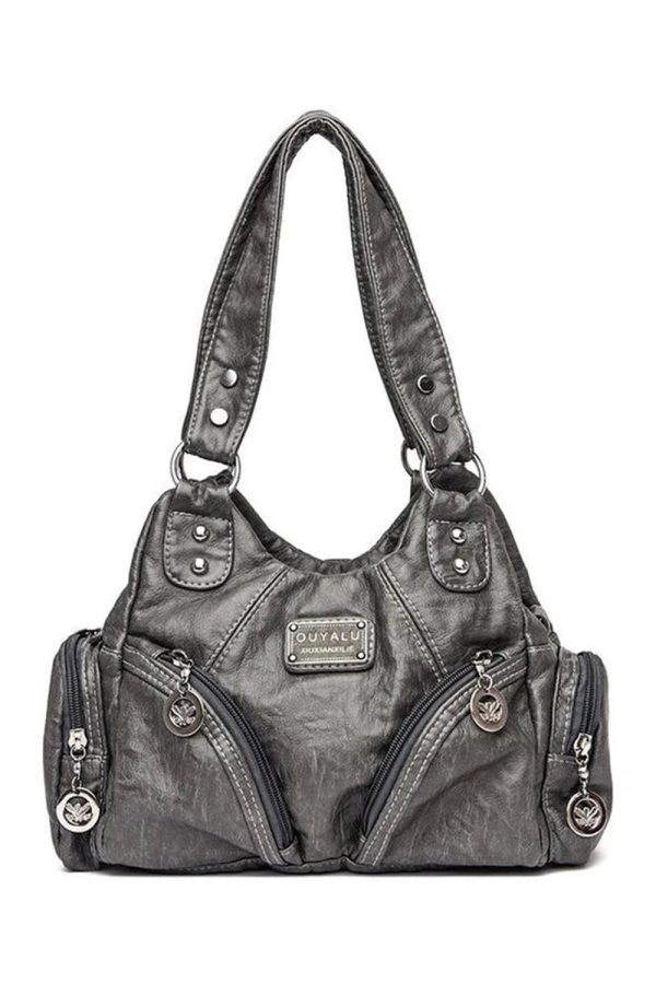 Midnight Zipper Accent Shoulder Bag - Y2K Aesthetic Chic Accessory