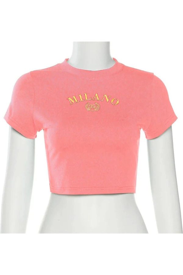 Milano Crest Y2K Cropped Top - Cute Aesthetic for Trendy Outfits