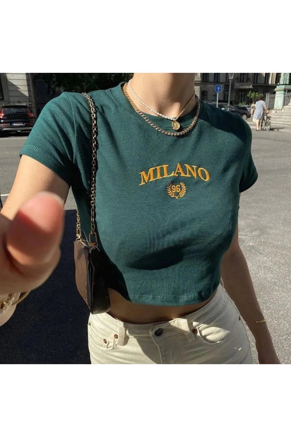 Milano Crest Y2K Cropped Top - Cute Aesthetic for Trendy Outfits