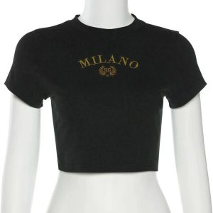 Milano Crest Y2K Cropped Top - Cute Aesthetic for Trendy Outfits