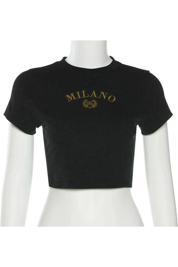 Milano Crest Y2K Cropped Top - Cute Aesthetic for Trendy Outfits