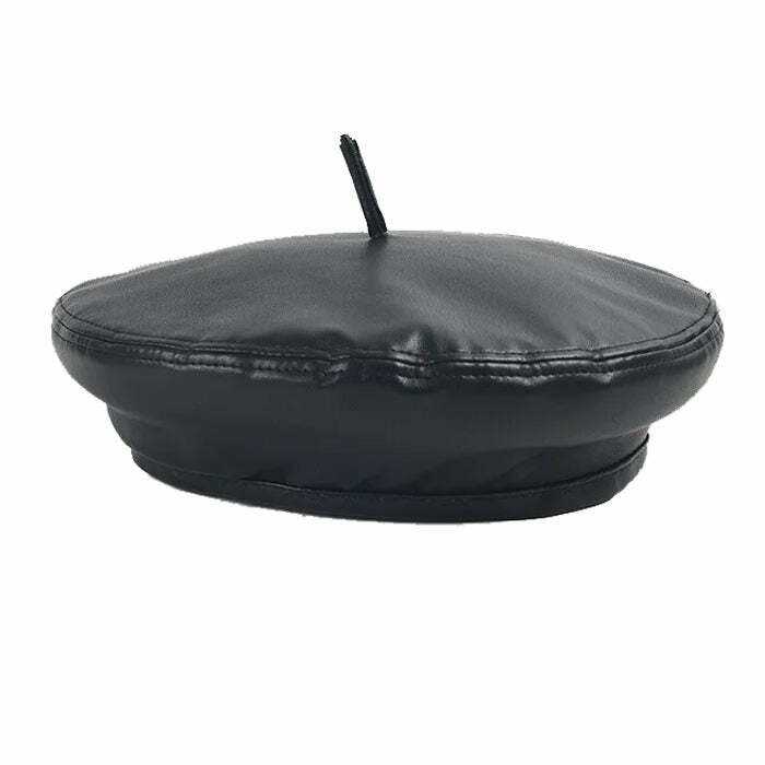 Minimalist Aesthetic Leather Beret Hat for Y2K and Grunge Style