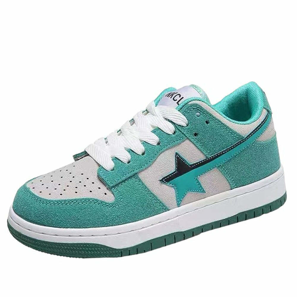 Mint Green Star Sneakers for Y2K Aesthetic and Grunge Style Outfits