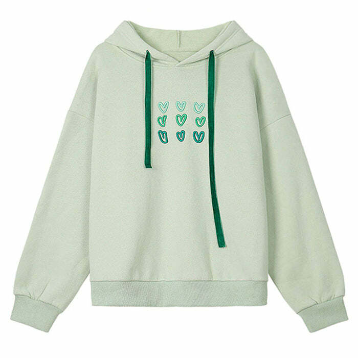 Mint Y2K Aesthetic Heart Hoodie for Cozy, Cute Style Lovers