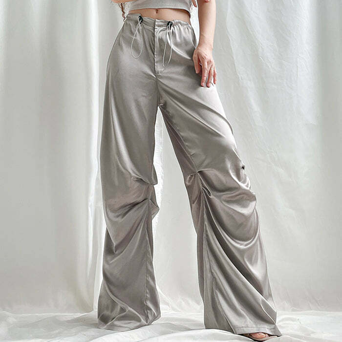 Miracle Satin Wide Pants - Y2K Aesthetic Chic for Effortless Style