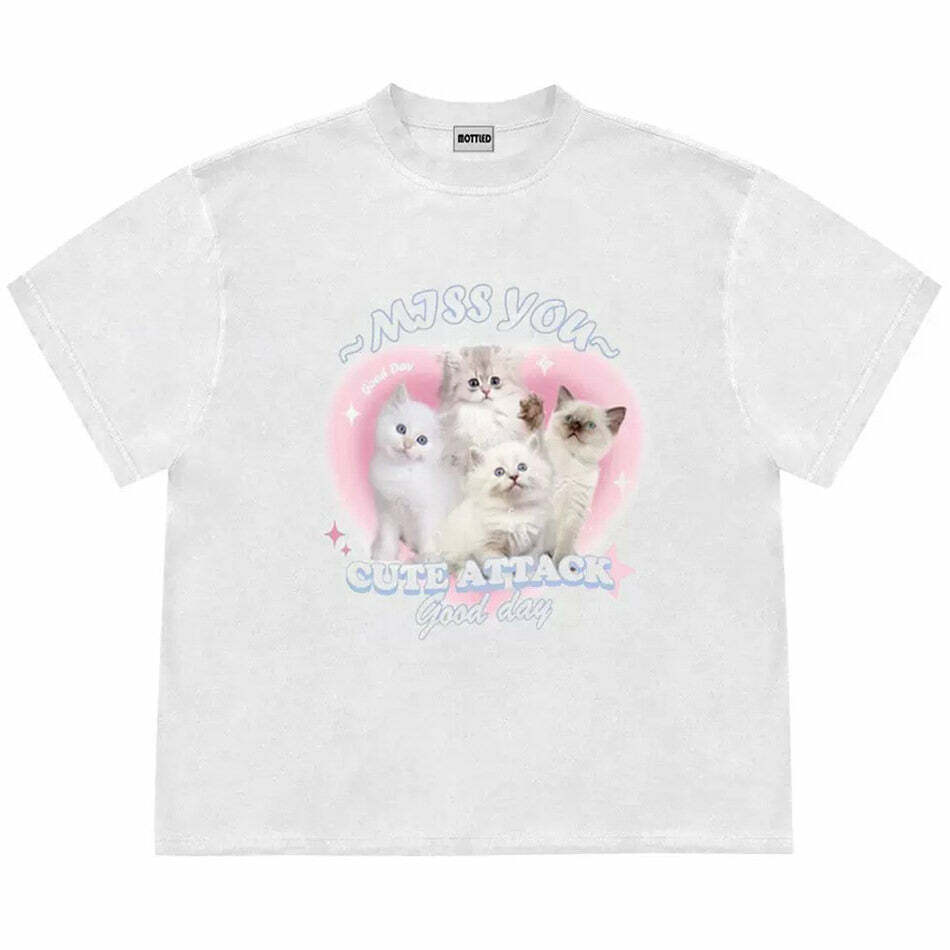 Miss You Cat Attack Tee - Y2K Aesthetic Cute Top for Cozy Outfits