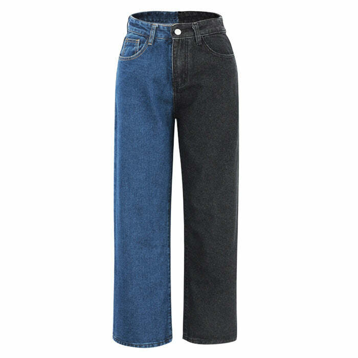 Missed Calls Split Color Jeans - Y2K Aesthetic Grunge Style Bottoms