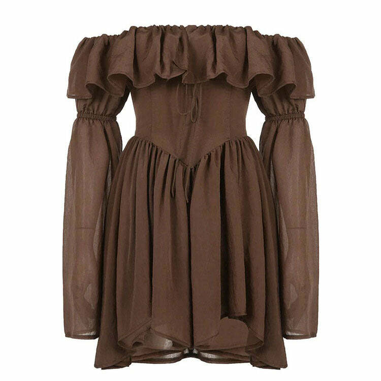 Mocha Brown Y2K Mini Dress for Coquette Aesthetic & Grunge Style