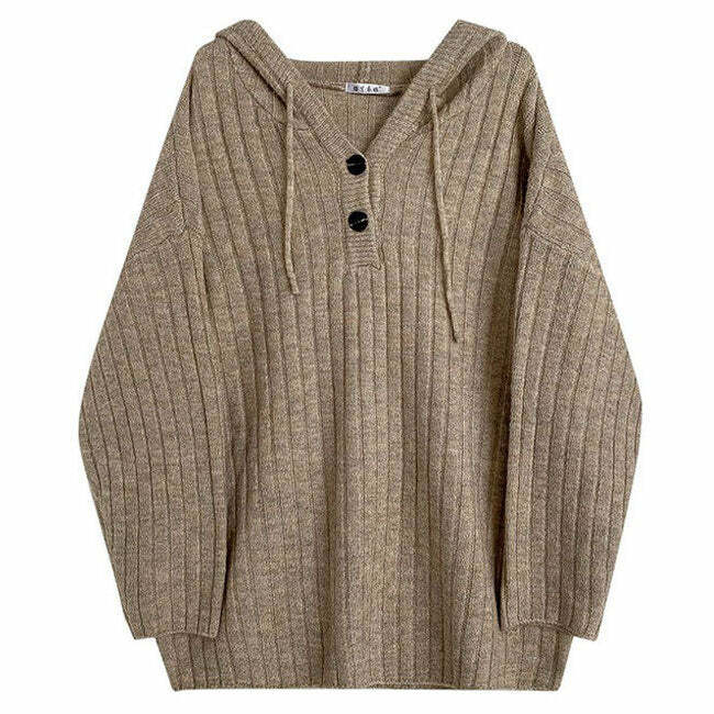 Mocha Knit Button Up Hoodie - Y2K Aesthetic Comfy Layering Essential