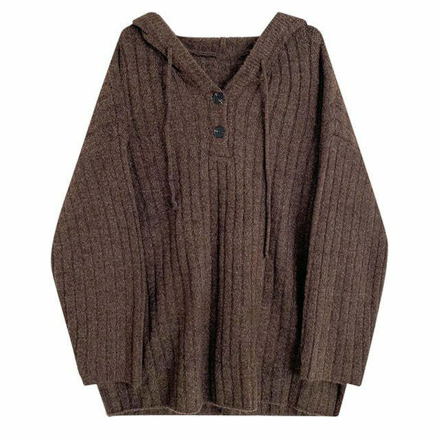 Mocha Knit Button Up Hoodie - Y2K Aesthetic Comfy Layering Essential