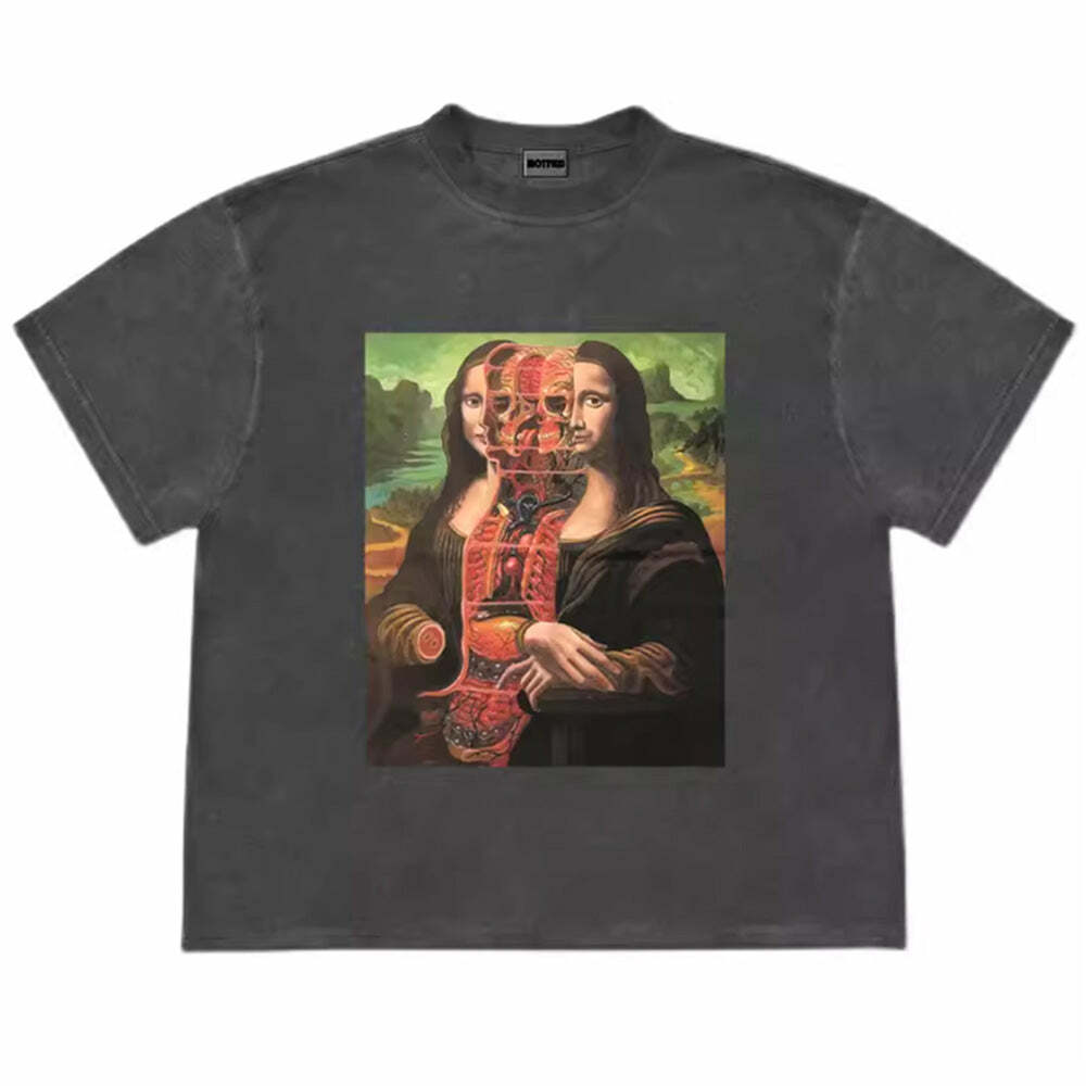 Mona Lisa Graphic Tee - Y2K Aesthetic Cute Top for Trendy Outfits