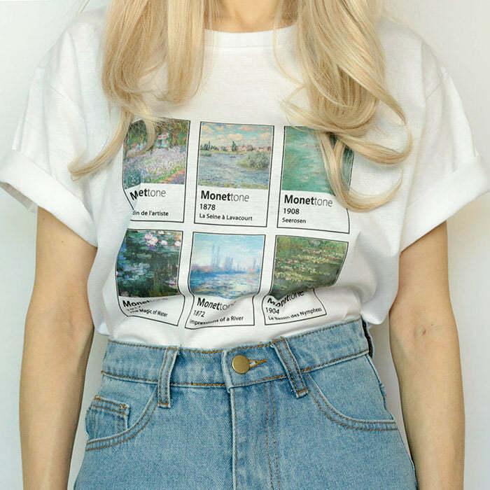 MonetTone Y2K Aesthetic T-Shirt - Cute Pastel Grunge Style, Size S