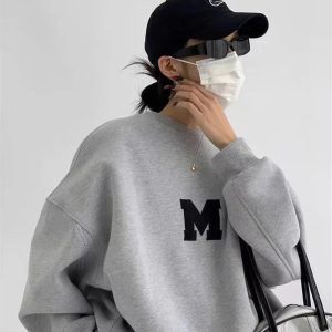 Monochrome Varsity M Oversized Sweatshirt - Y2K Aesthetic Comfy Style