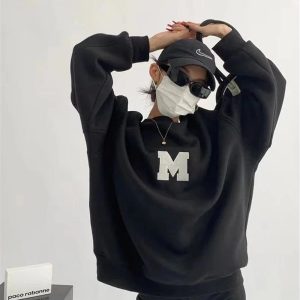 Monochrome Varsity M Oversized Sweatshirt - Y2K Aesthetic Comfy Style