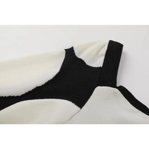 Monochrome Wave Y2K Cropped Sweater for Coquette and Grunge Aesthetics