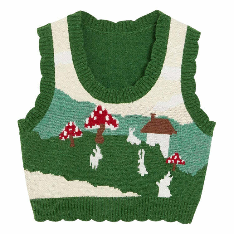 Mushroom Aesthetic Knit Vest - Y2K Style for Cozy Fall Outfits