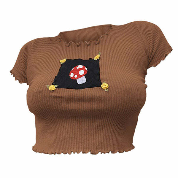 Mushroom Retro Aesthetic Tee - Y2K Style Cute Top for Trendy Outfits