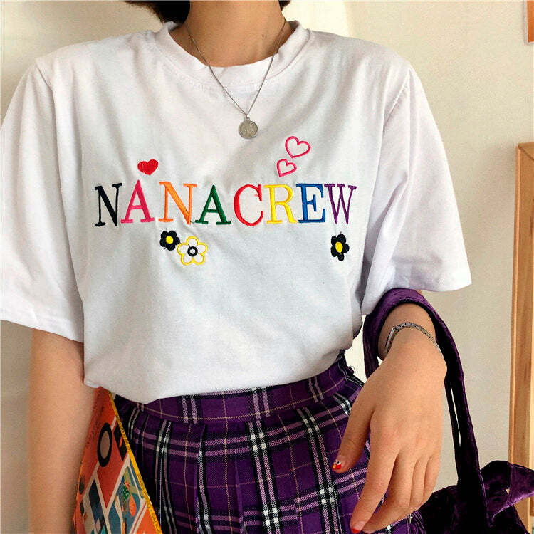 Nana Crew T-Shirt - Y2K Aesthetic Cute Top for Comfy Grunge Style