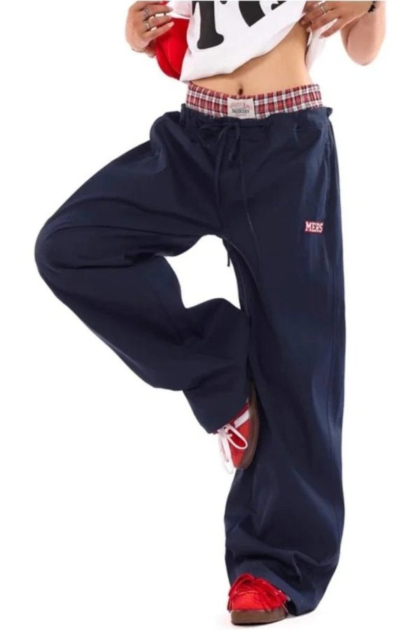 Navy Baggy Streetwear Pants for Y2K Aesthetic and Grunge Style Outfits