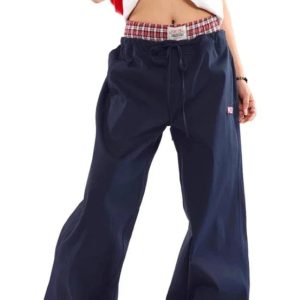 Navy Baggy Streetwear Pants for Y2K Aesthetic and Grunge Style Outfits