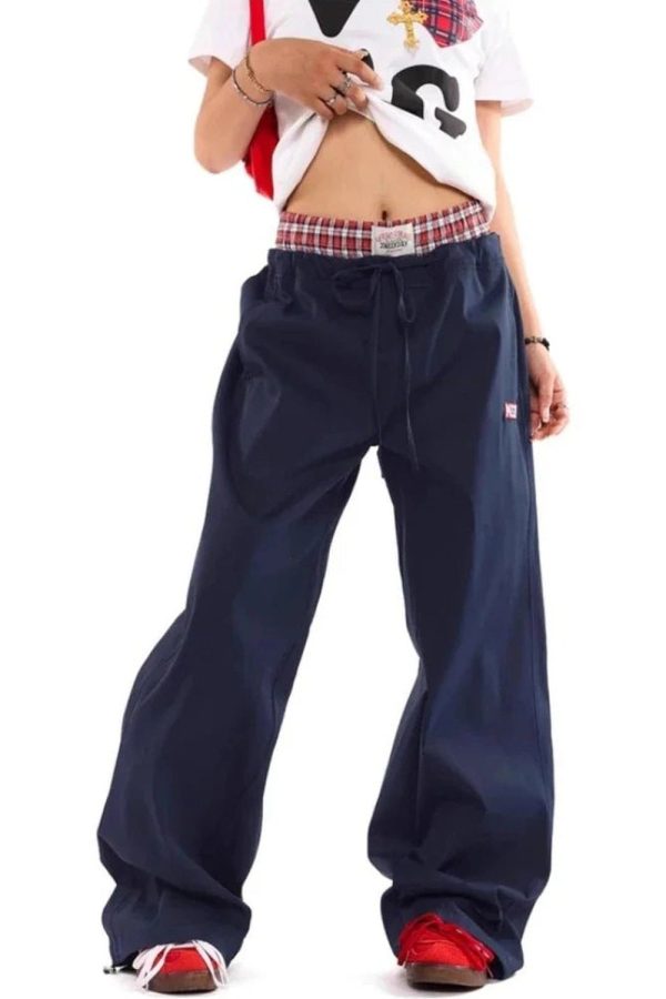 Navy Baggy Streetwear Pants for Y2K Aesthetic and Grunge Style Outfits