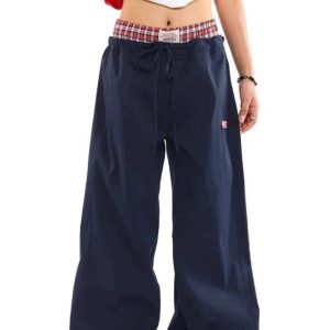 Navy Baggy Streetwear Pants for Y2K Aesthetic and Grunge Style Outfits