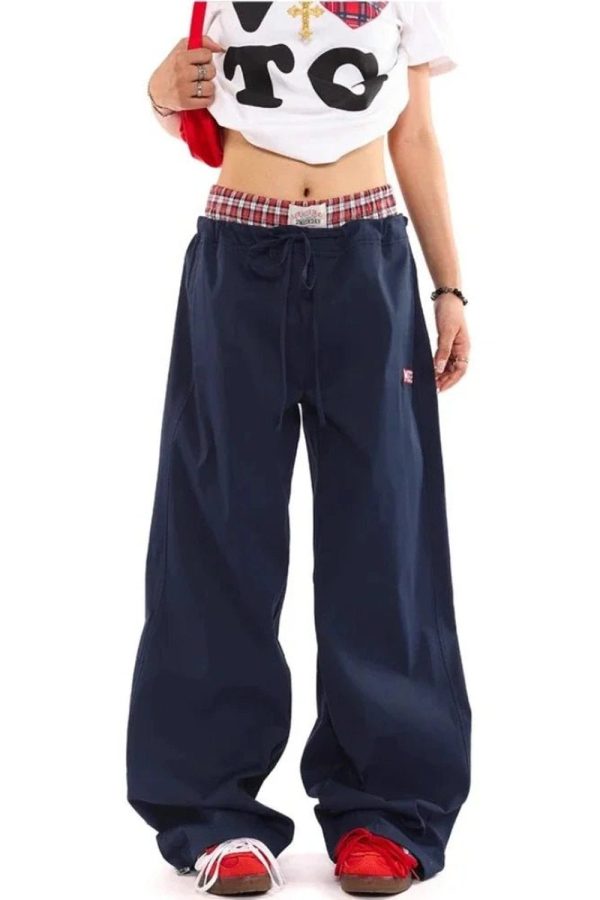 Navy Baggy Streetwear Pants for Y2K Aesthetic and Grunge Style Outfits