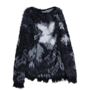 Nebula Fuzz Distressed Sweater - Y2K Aesthetic Grunge Style Top